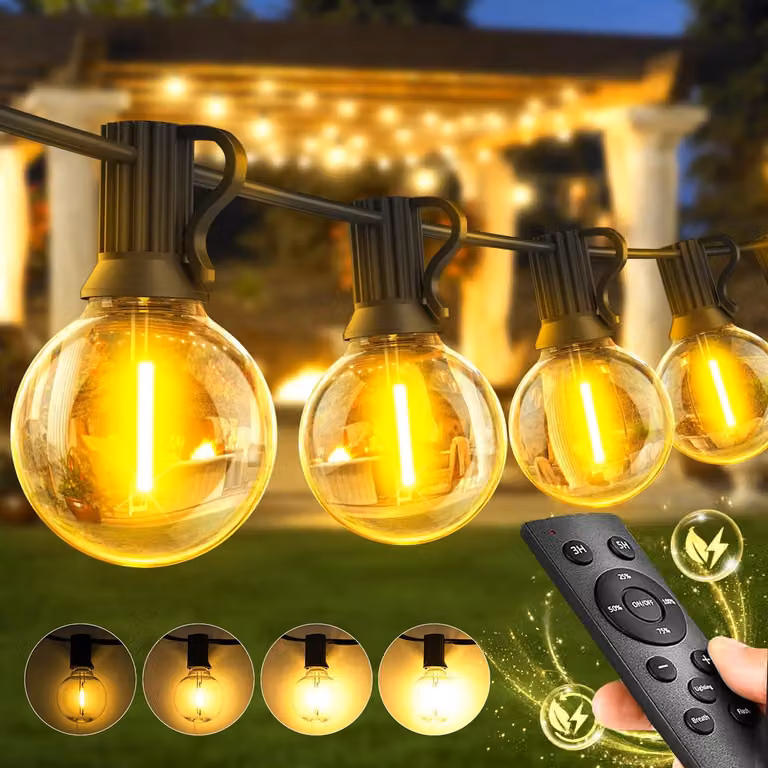 Catena luminosa a LED, 20 metri, luce bianco caldo, resistente alle intemperie, con telecomando