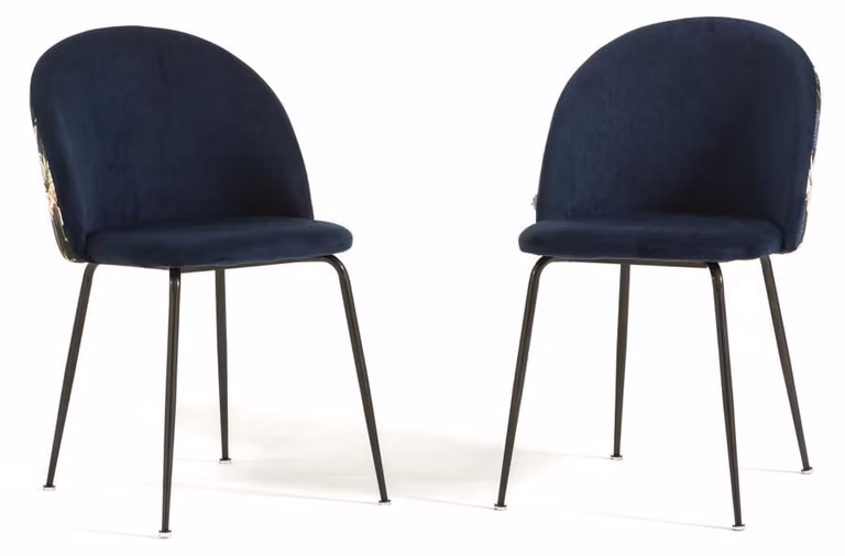 Set di 2 sedie da pranzo imbottite in velluto decorato, gambe in metallo, design elegante per cucina, sala da pranzo, bar e ristoranti SARA - Fenicottero/Grigio scuro