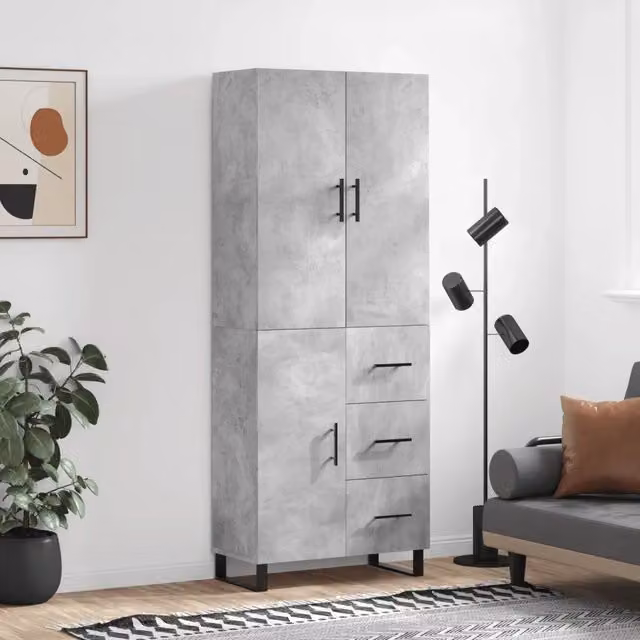 Credenza moderna vidaXL in legno e metallo, colore grigio, L: 69,5 cm, P: 34 cm, H: 180 cm – 1