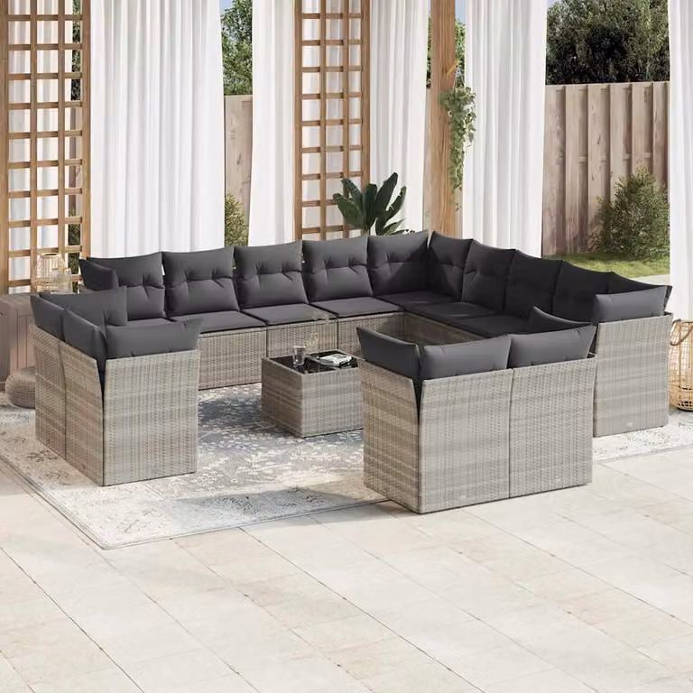 Set di Divani da Giardino vidaXL a Forma di U con Cuscini Grigio Moderno e Tavolino da Esterno in Polyrattan e Acciaio