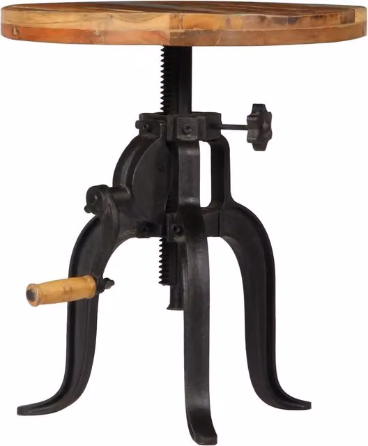 Tavolino rotondo vidaXL in legno massello e metallo color marrone con altezza regolabile