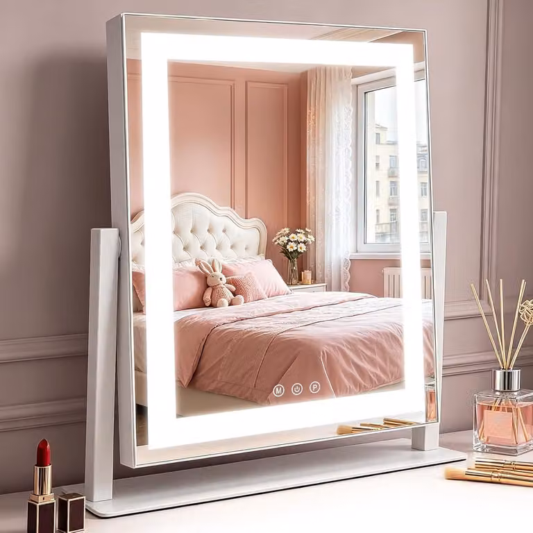 Specchio da trucco a LED ZMH con illuminazione, 25×30 cm, 3 modalità, specchio da toeletta, piccolo specchio cosmetico, specchio da tavolo con luce, specchio da trucco, dimmerabile tramite tocco