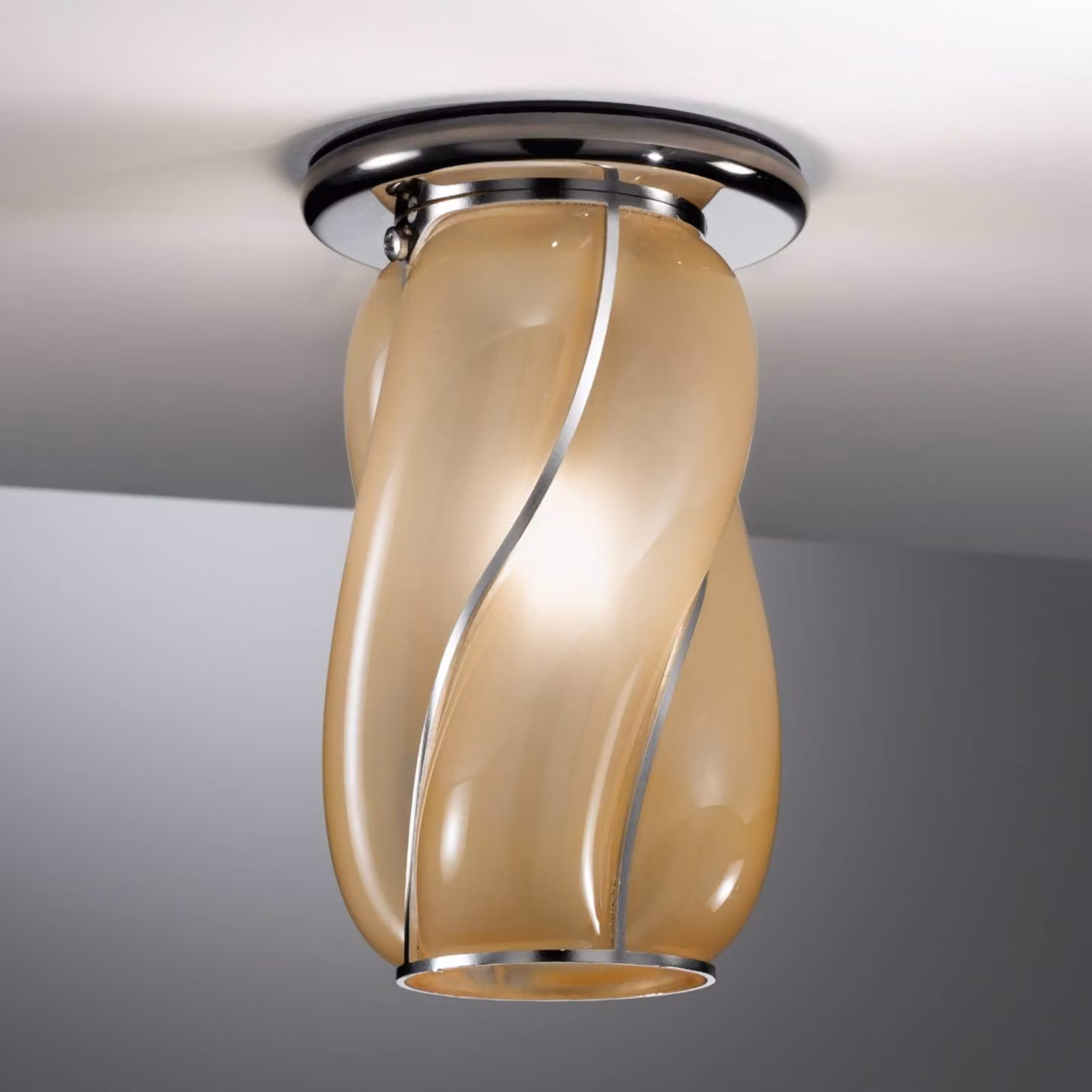 Siru Plafoniera di design ORIONE, dimmerabile, Crema / Ambra, Soggiorno / Sala da pranzo, Vetro, Design, Plafoniera