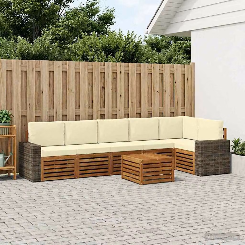 Set di divani da esterno vidaXL 7 pezzi in legno di acacia con cuscini, colore beige e marrone
