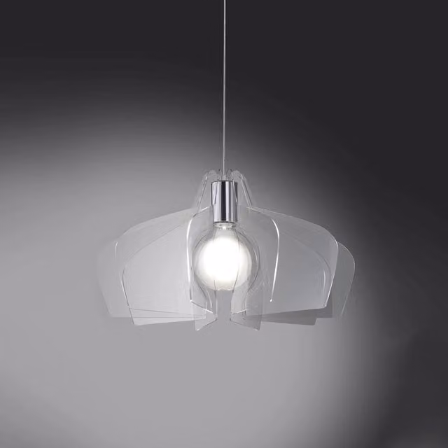 Lampada a sospensione moderna Linea Zero Polilux trasparente con finitura in metallo cromato e attacco E27