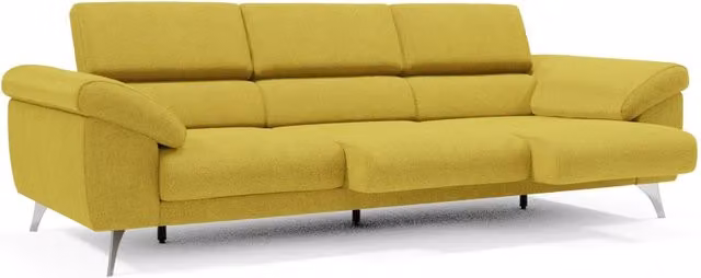Divano Donatello Divani.Store con 3 sedute allungabili, braccioli contenitore e poggiatesta reclinabili in tessuto smacchiabile, Giallo, L: 265 cm – 1