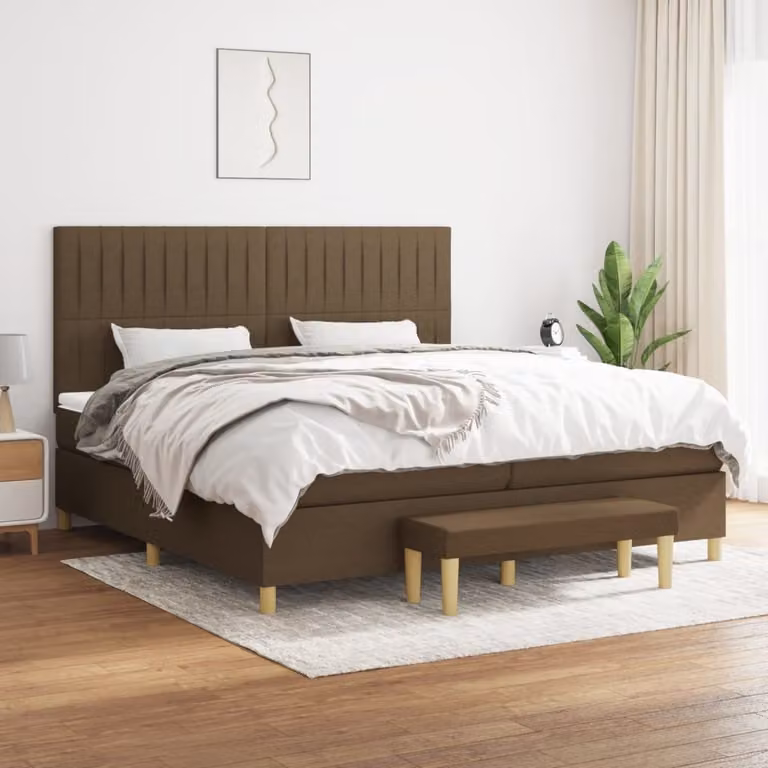 The Living Store Letto a molle con materasso marrone scuro 200x200 cm in tessuto