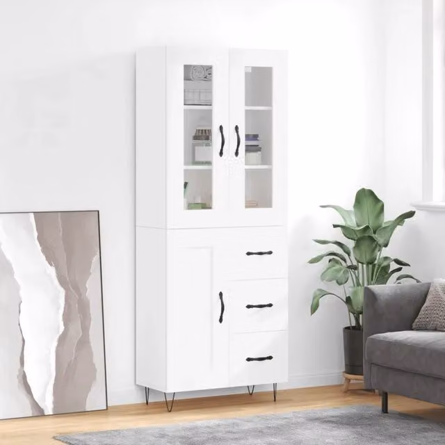 Credenza-Buffet-Armadio da cucina Bianca 69,5x34x180 cm in Legno Multistrato 815973