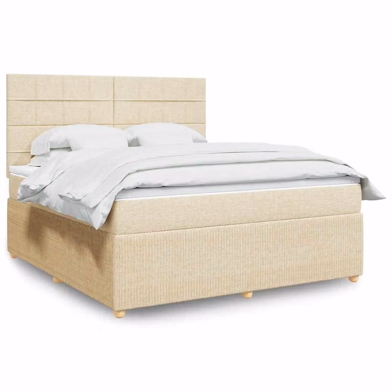 vidaXL Giroletto a Molle Ibrido con Materasso in Tessuto Beige e Bianco L/P/H: 180 x 200 cm