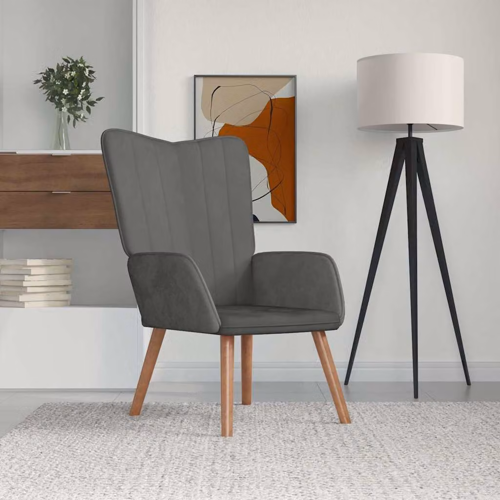 vidaXL Poltrona Relax Recliner in Velluto Grigio con Braccioli e Struttura in Legno e Metallo