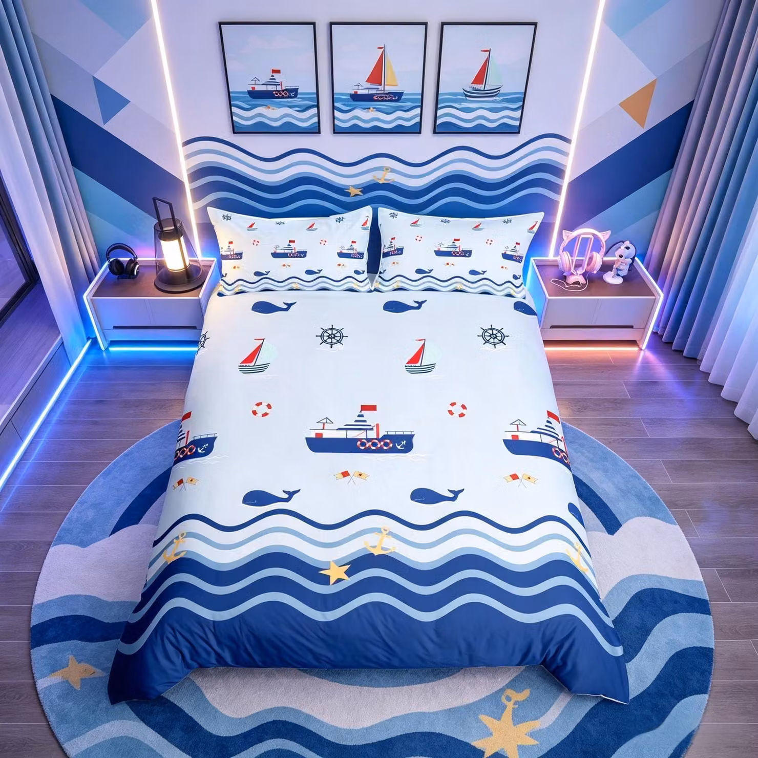 Copripiumino nautico con stampa di barca a vela per bambini