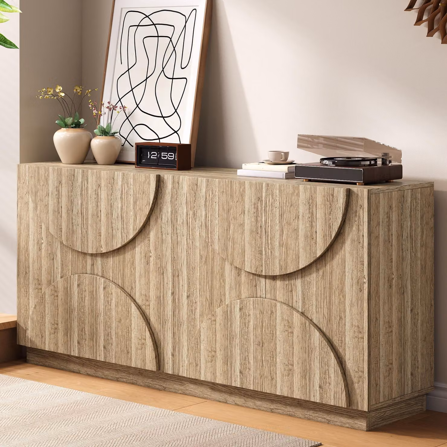 Credenza Merax 160x40x80cm con ripiani e ante, cassettiera con ribaltina, mobile contenitore moderno per soggiorno e sala da pranzo, venatura del legno