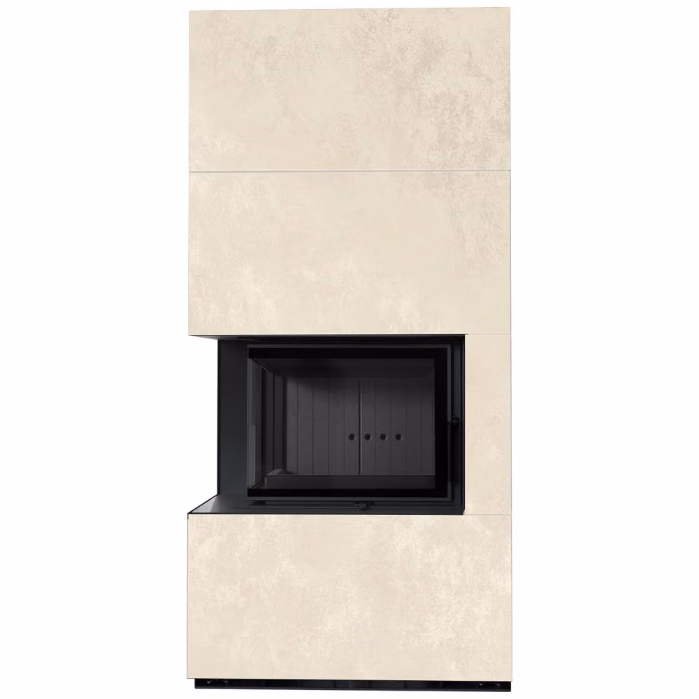 KRATKI FLOKI BOX Kit camino sinistro 8 kW Ø 160 quarzo sinterizzato OXIDE BIANCO rivestimento nero