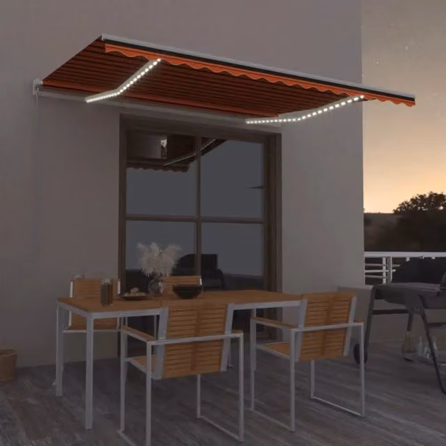 Tenda da Sole Retrattile Manuale LED 450x300 cm Arancio Marrone 3068925