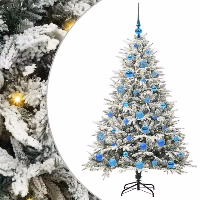 Albero di Natale artificiale verde con luci LED bianco caldo e set di palline in stile moderno con struttura in metallo e PVC – 1