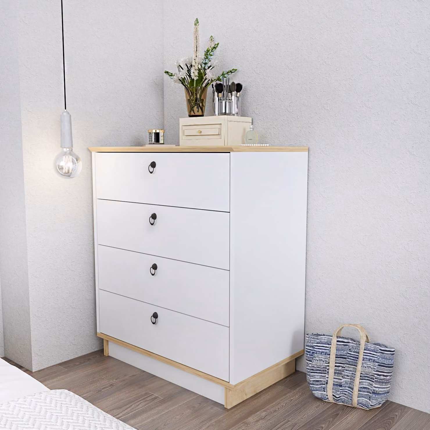 Skye Decor, Sahra - Bianco, Rovere, Comò, Bianco, 100% PANNELLI DI PARTICELLE RIVESTITI IN MELAMMINA, 72 x 42 x 83,1 cm