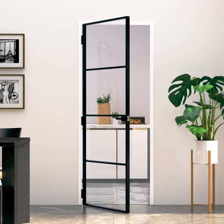 The Living Store porta interna nera 76x201,5 cm vetro temperato e alluminio slimline