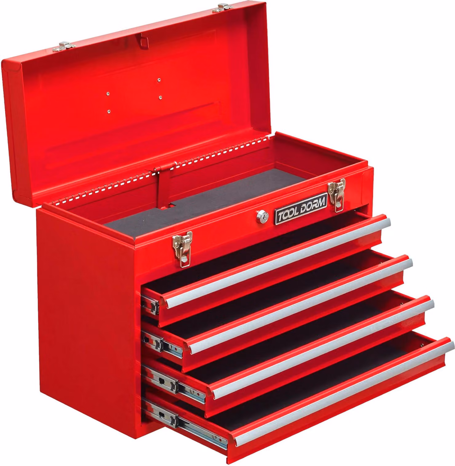 Cassetta portautensili, 4 cassetti, chiusura di sicurezza, rosso