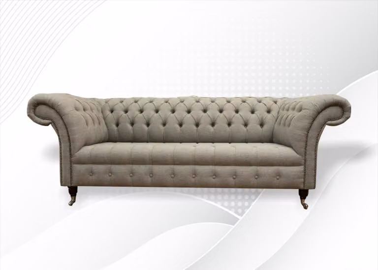 Wohnzimmer Möbel Stoff Textil Dreisitzer Sofa Couch Polster Taupe Chesterfield