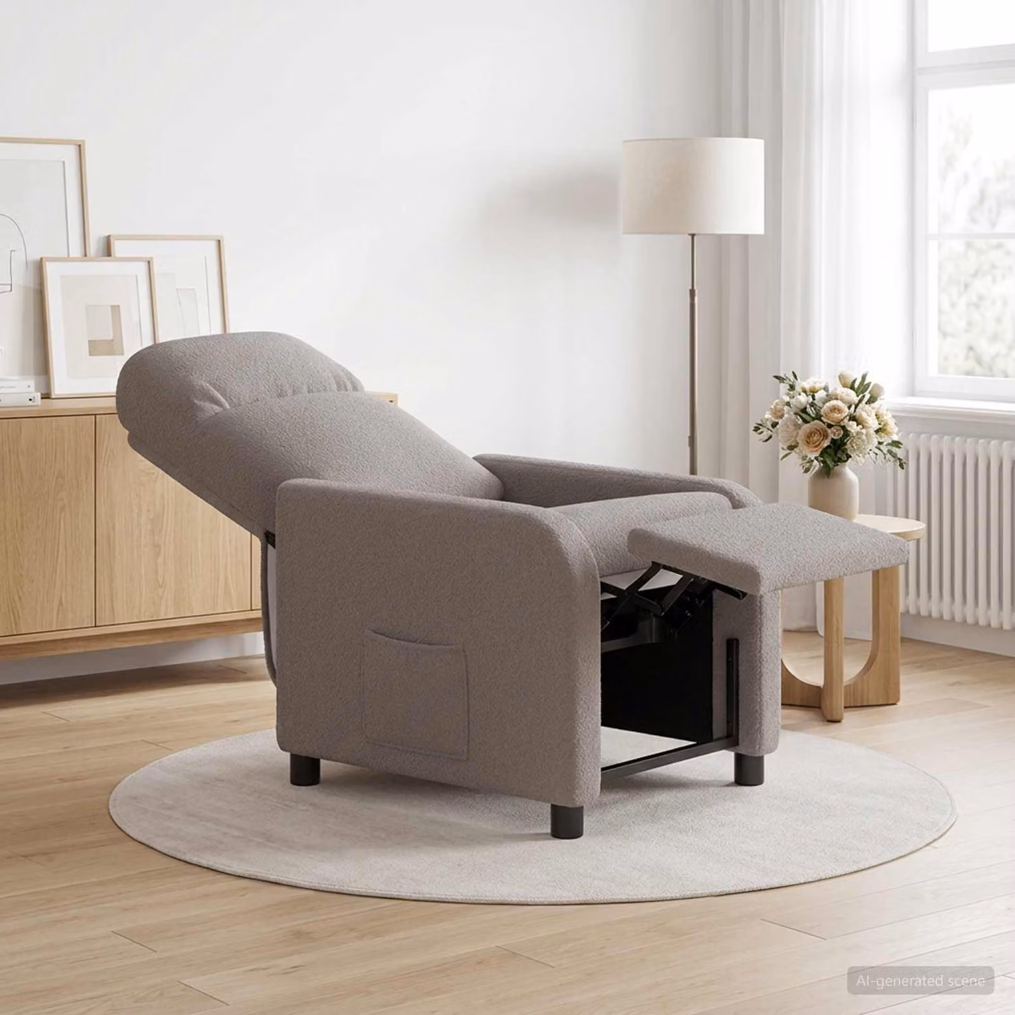 vidaXL Poltrona reclinabile moderna in tessuto bouclé Grigio con braccioli