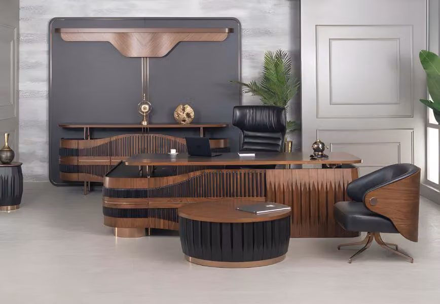 Moderne Büro Zimmer Set Office Einrichtung Komplett Set Schreibtisch Konsole