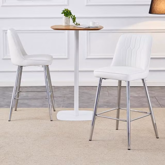 Set da 2 sgabelli da bar REDOM in PU bianco e metallo argento, Altezza: 100 cm