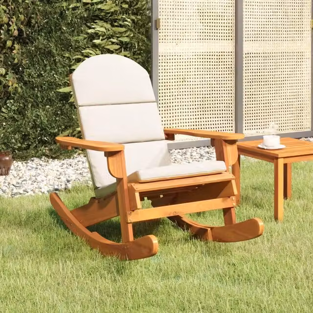 Sedia a Dondolo Adirondack con Cuscini vidaXL in Legno di Acacia Olio, Bianca, con Rotazione 360 Gradi – 1