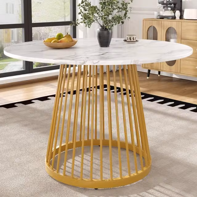 Tavolo da pranzo rotondo (80¡Á80¡Á76 cm), tavolo da cucina, tavolino rotondo per 4 persone, adatto per sala da pranzo, soggiorno, gambe in metallo, pian