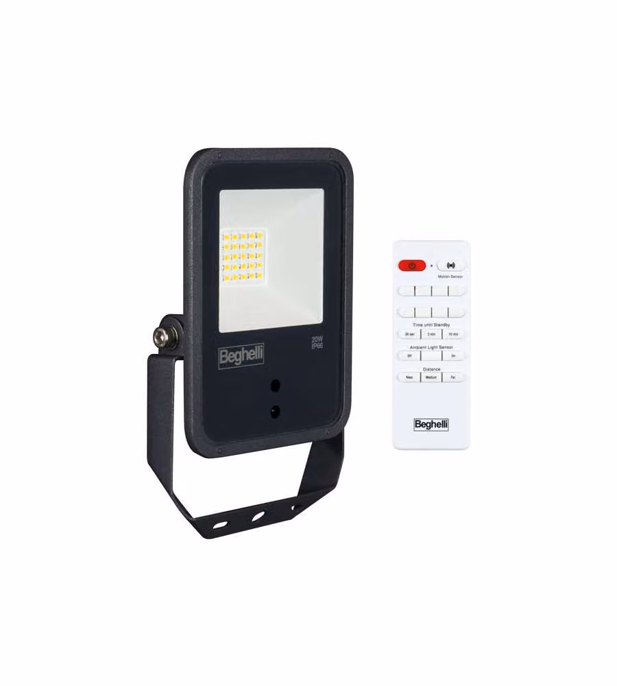 Beghelli Proiettore LED Floodlight Nero con Sensore di Movimento e Crepuscolare, 20W, 2000 Lumen, IP66, L/P/H: 11,8 x 3,3 x 14,1 cm – 2