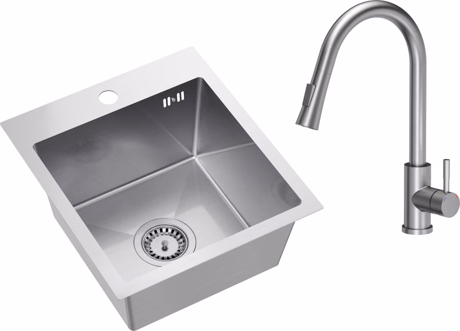 VBChome Lavello in acciaio inox con rubinetto 40 x 45 cm Lavello in acciaio inox spazzolato da incasso con foro per rubinetto Lavello da cucina in acciaio inox Lavello a vasca grande scarico Siphon Lavello in acciaio inox spazzolato con rubinetto