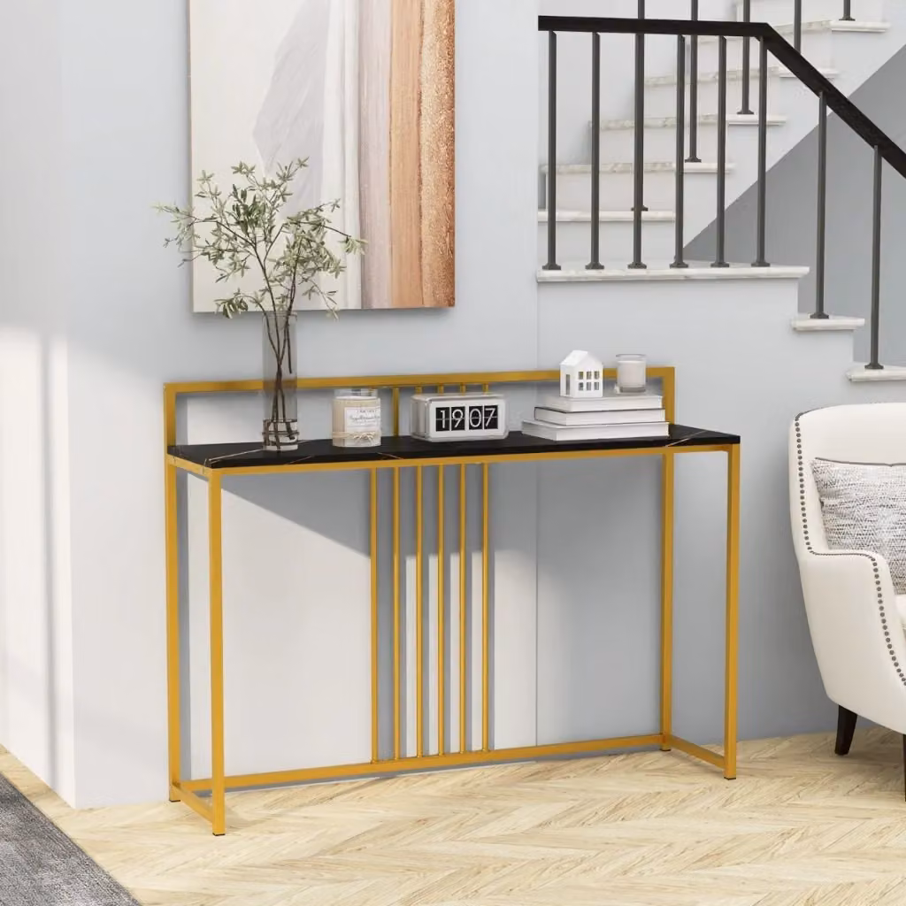 Consolle Design Mania per ingresso e soggiorno con piano effetto marmorino nero e struttura in metallo dorato L: 120 cm – 2