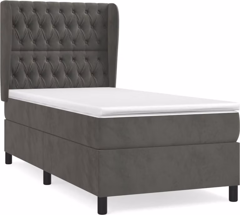 Giroletto a Molle con Materasso Grigio Scuro 90x190 cm Velluto