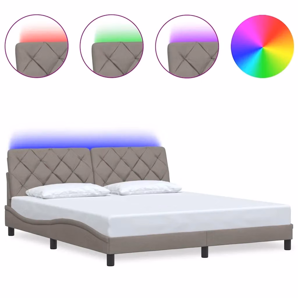 Letto con giroletto in tessuto con illuminazione LED e porta USB vidaXL, colore tortora, L/P/H: 180 x 200 x 151 cm – 2
