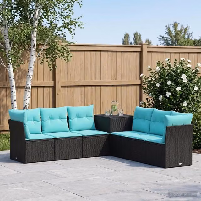 Set di divani 7 pz Nero e Blu 234 x 234 x 85 cm 3448756