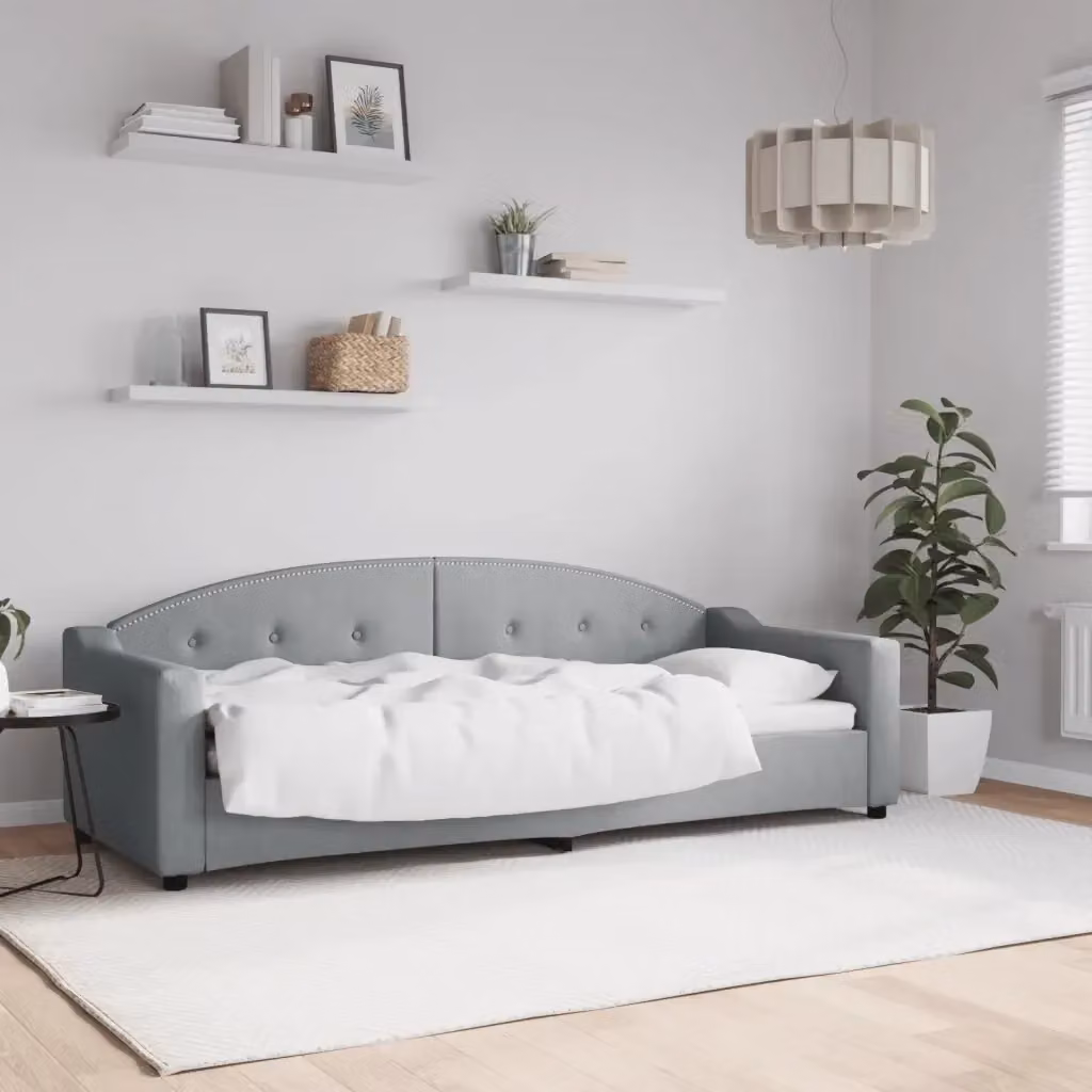 Sedia trasformabile in letto singolo moderna in tessuto grigio con braccioli per soggiorno o camera da letto L: 200 cm, L: 90 cm, P: 75 cm – 2