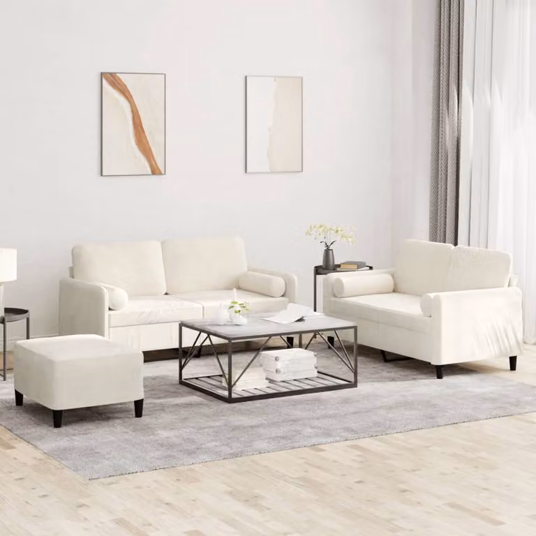 Maison Exclusive - Set divano a 3 pezzi con cuscini in velluto color crema