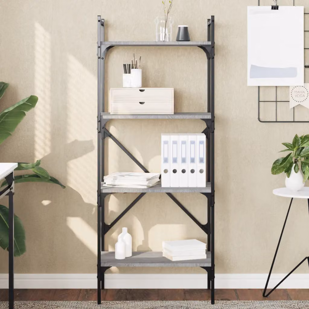 Libreria vidaXL con 4 Ripiani in Stile Industrial, Grigio, L 56 cm x P 31,5 cm x H 138,5 cm