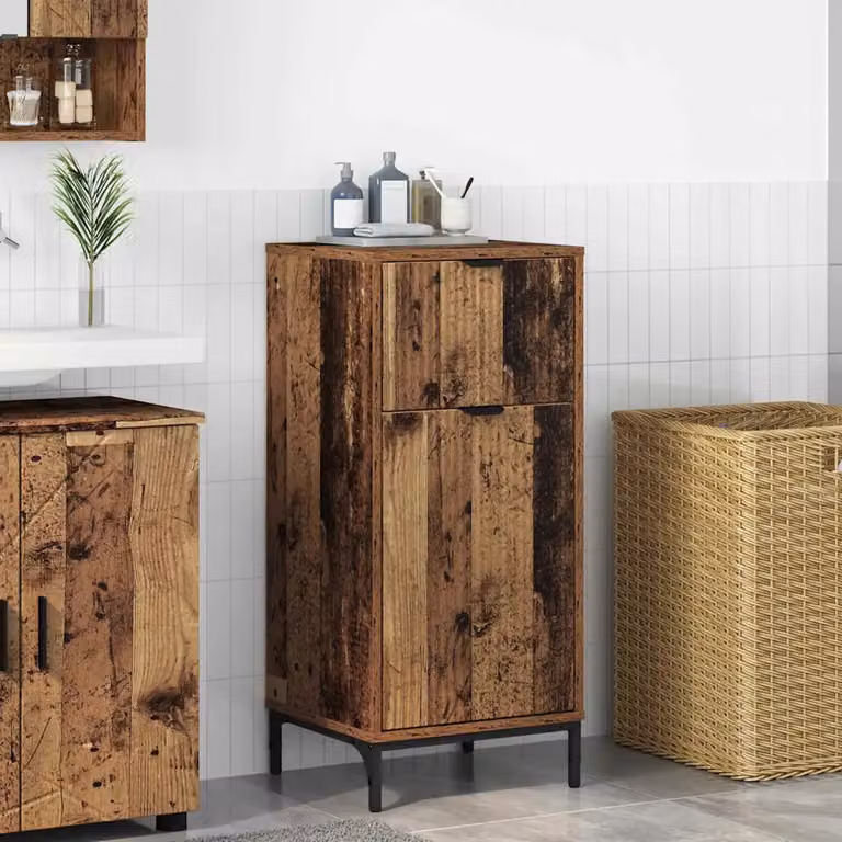Mobile da bagno vidaXL in legno e metallo marrone con ante a battente e ripiani interni L/P/H: 39,5 x 36 x 88 cm