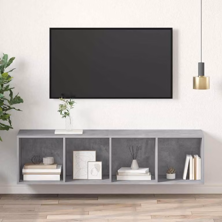 Mobile TV da parete vidaXL in legno multistrato e MDF, Grigio Cemento, L: 37 cm, P: 37 cm, H: 142,5 cm