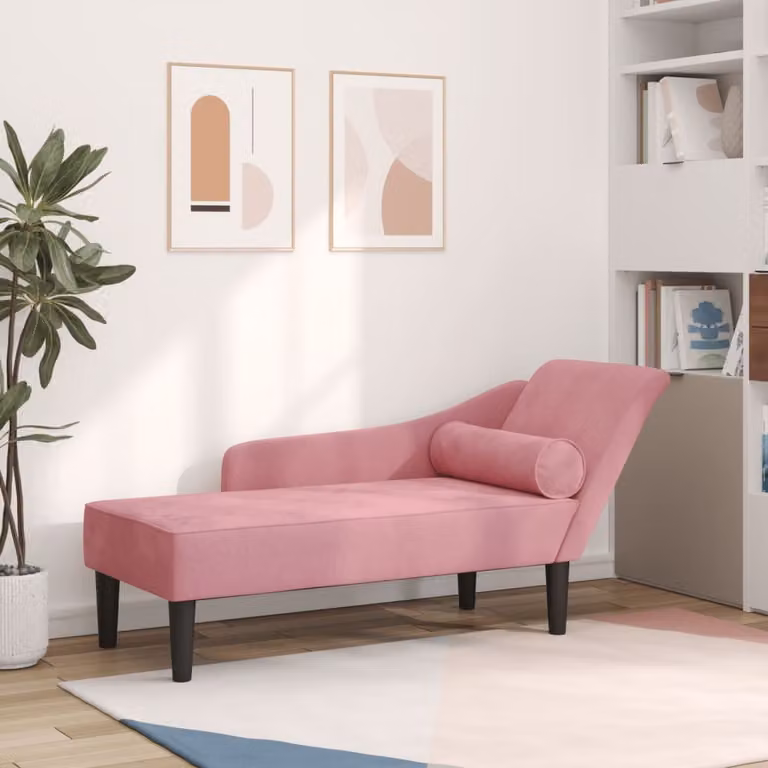 vidaXL Chaise Lounge Moderna in Velluto Rosa con Cuscini e Struttura in Legno L/P/H: 141,0 x 55,5 x 66,5 cm