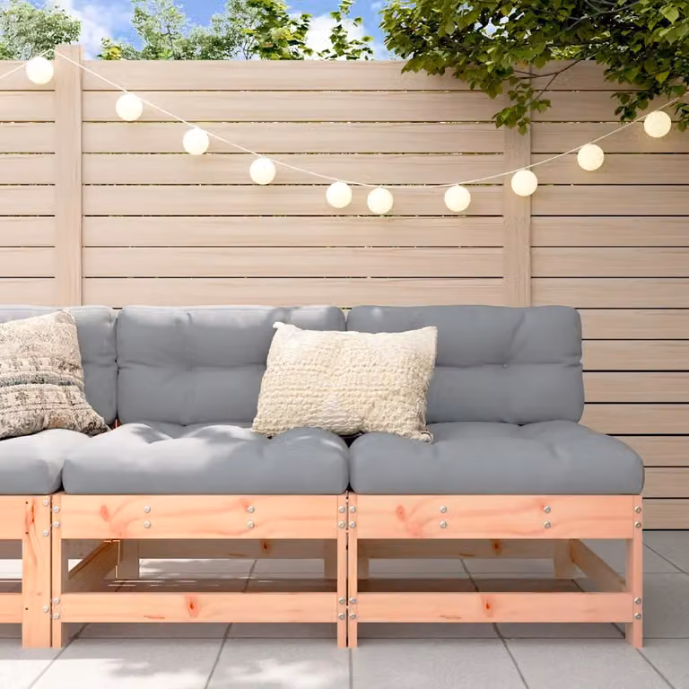 Set di 2 divani centrali imbottiti vidaXL in legno massello con cuscini per giardino o terrazza, grigio e marrone