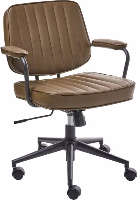 Sedia da ufficio girevole BELIANI in similpelle marrone stile retrò con braccioli e ruote L: 60 cm, P: 60 cm, H: 120 cm