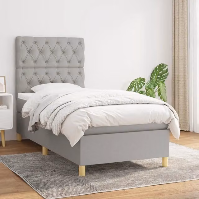 Letto Ibrido vidaXL con Giroletto a Molle e Materasso in Tessuto Grigio Chiaro e Bianco L/P/H: 203 x 80 x 128 cm