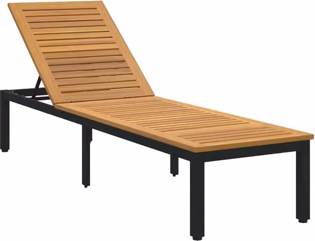 Lettino prendisole vidaXL in legno di acacia nero e marrone con poggiatesta regolabile L: 200 cm, P: 55 cm, H: 35 cm
