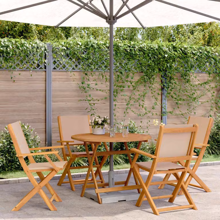 Maison Exclusive - Set da pranzo da giardino 5 pezzi in tessuto e legno massello, color taupe
