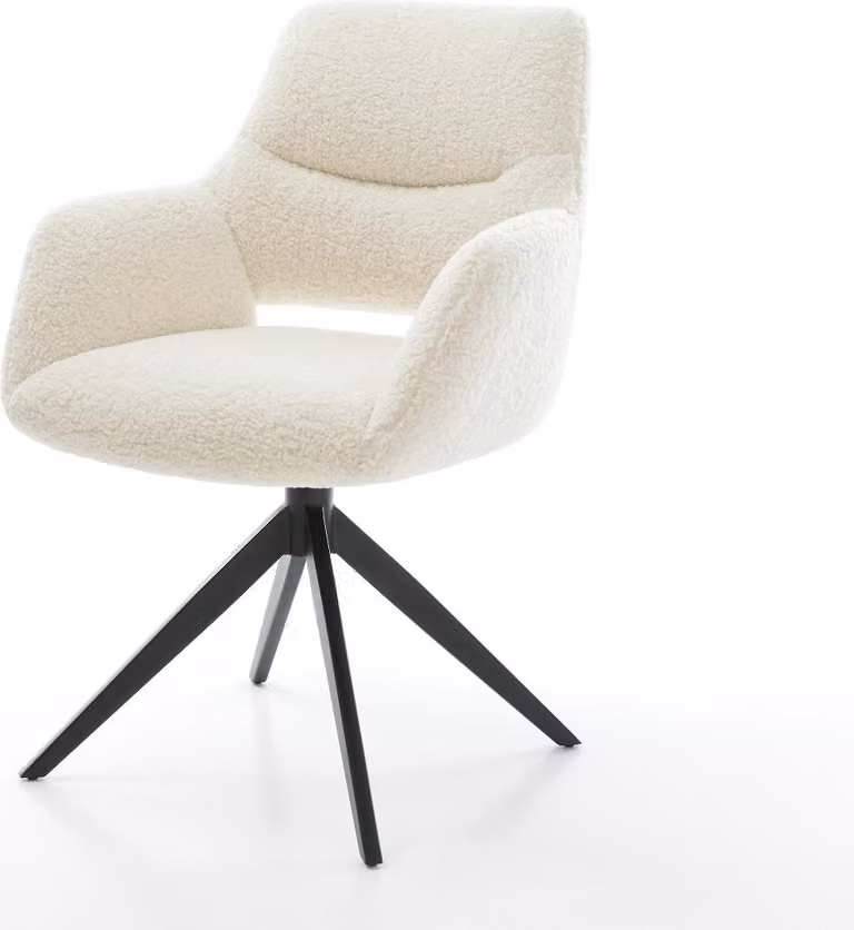 DELIFE Sedia girevole Yago-Flex con braccioli Tessuto teddy Beige Base a croce larga Nera Girevole a 360° Funzione oscillante Materasso a molle insacchettate