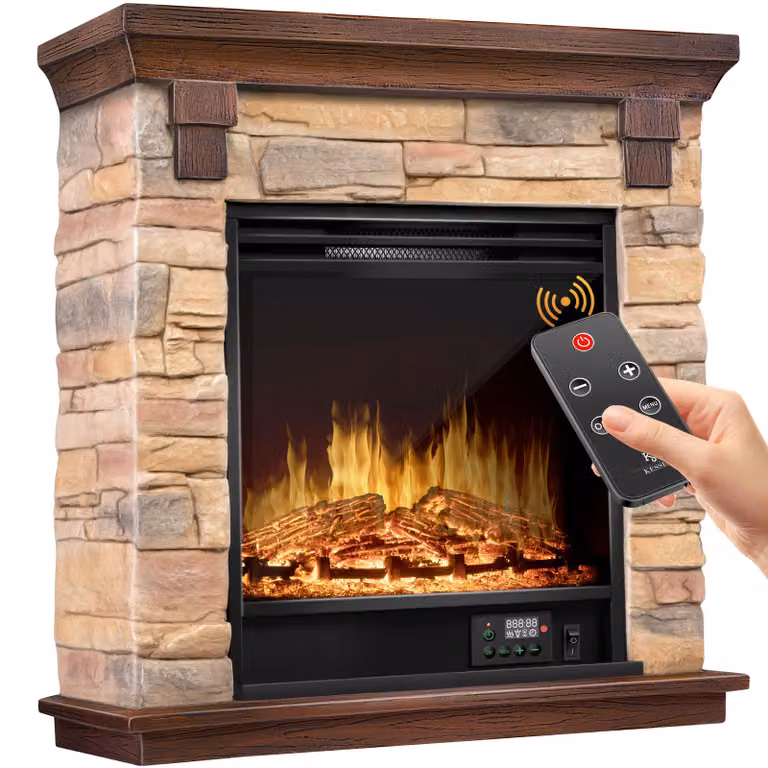 KESSER® Caminetto elettrico da pavimento, effetto fiamma 3D LED, 1800W, con timer settimanale e termostato