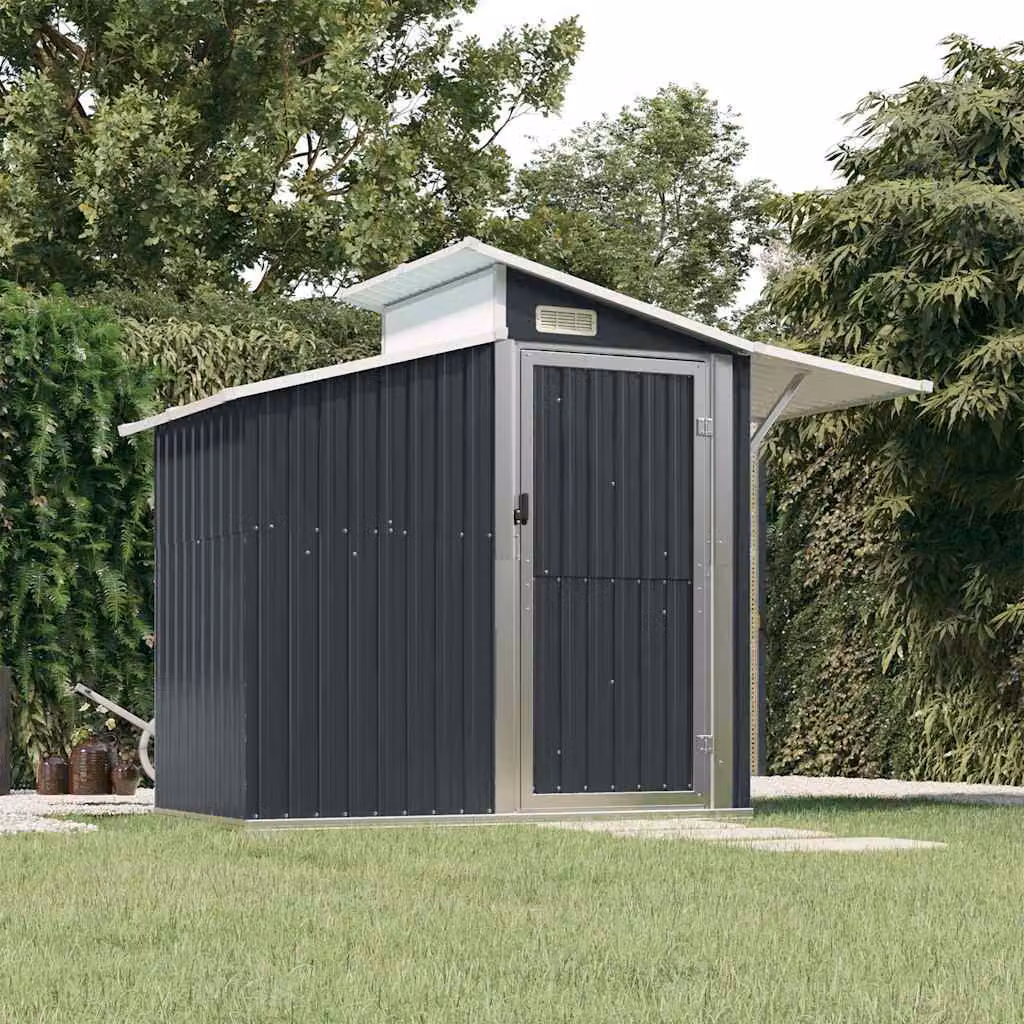 Capanno da Giardino vidaXL in Acciaio Zincato Antracite con Finestra e Ventilazione Laterale L: 270 cm, P: 130 cm, H: 208,5 cm