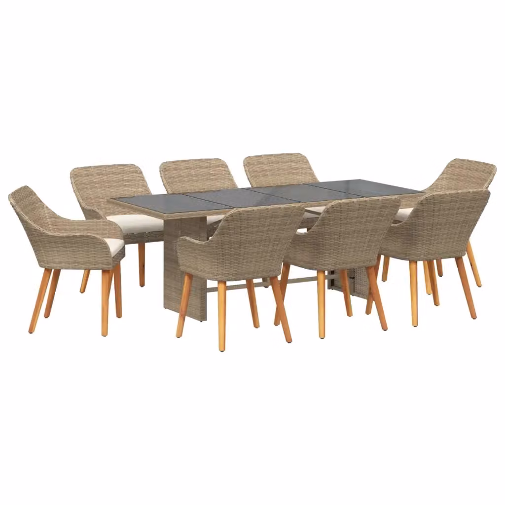 Set da pranzo per giardino e terrazzo vidaXL in polyrattan beige, 9 pezzi – 2