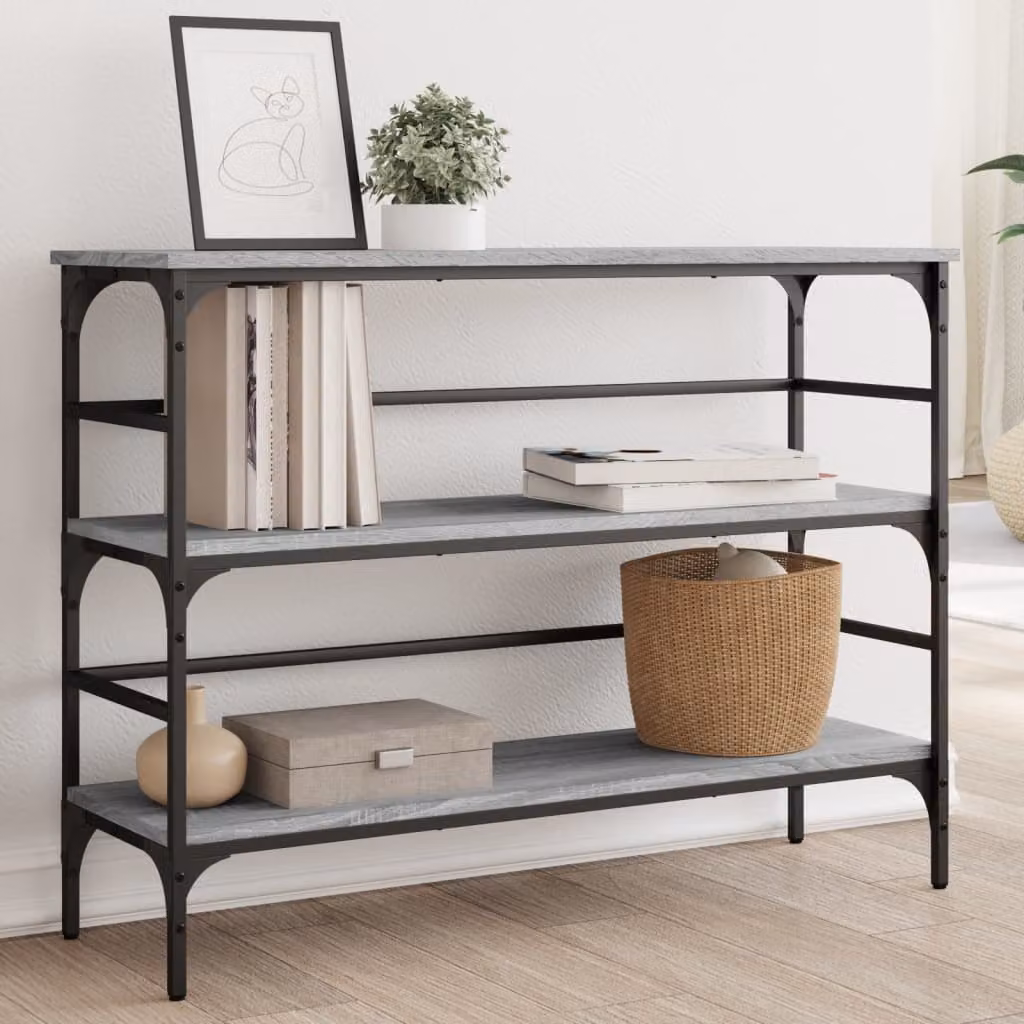 vidaXL Tavolo Consolle in Legno e Metallo Grigio, L 100 x P 32 x H 75 cm